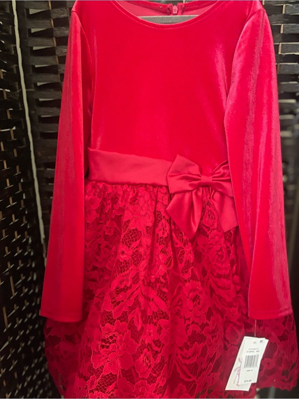 Bonnie Jean Red Lace Dress with Waist Bow